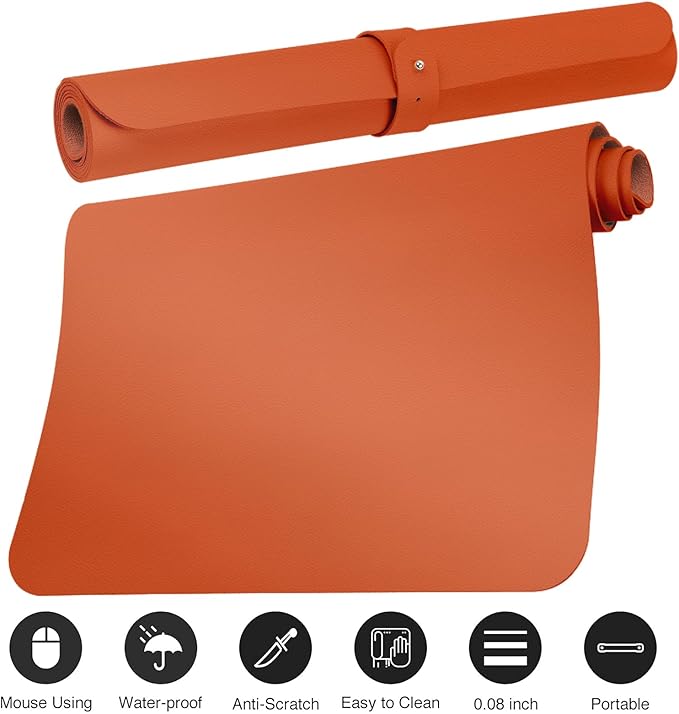 Boutilon Leather Desk Pad 30" x14",Non-Slip Mouse Pad,Office Desk Mat,Waterprooft PU Leather Desk Blotter,Desk Pad Protector,Desk Writing Pad for Home Office Decor (M-Orange H)