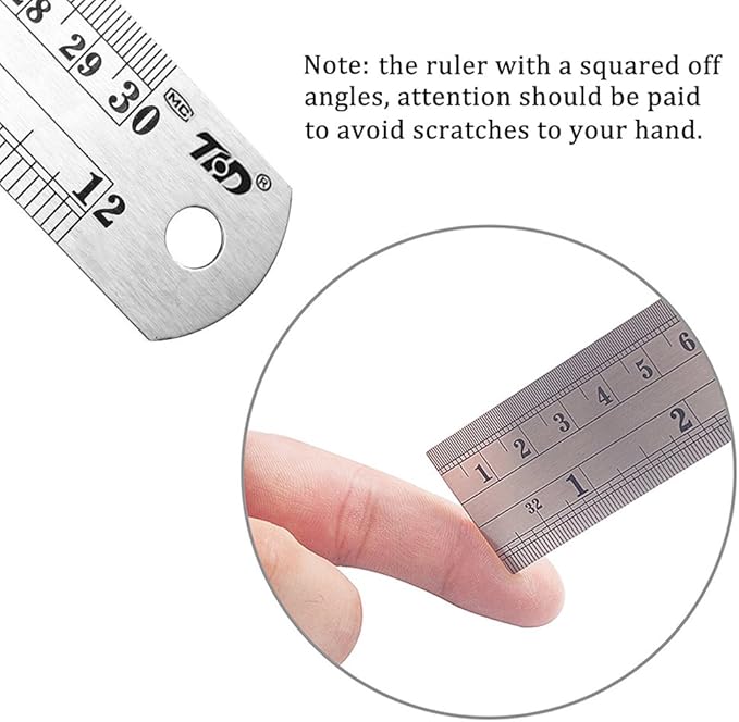 ZZTX Classic 12 Inch Stainless Steel Ruler Set of 6, Heavy Duty, Straight Edge, Non-Bendable, Rust & Corrosion Resistant