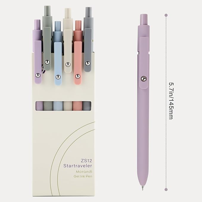 FIOVER Gel Pens - 6Pcs 0.5mm Fine Point Smooth Writing, Black Gel Ink Pens for Journaling Note Taking, Cute Aesthetic Office School Supplies Gifts for Women(6pcs Morandi)