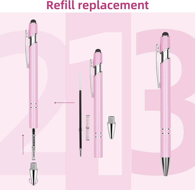 Ballpoint Pen Metal Soft Stylus Pen for Touch Screens，Retractable Tactile Turn Pen，Bulk Pens for Gifts Office Essentials，Medium Point，Black Ink (5 Color)
