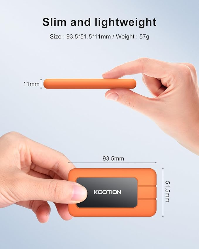 KOOTION 2TB Portable SSD USB-C Up to 2000MB/s USB 3.2 External SSD Portable Solid State Drive with Protective Case Shockproof Waterproof Type-C External Solid State Drive for PC/Mac