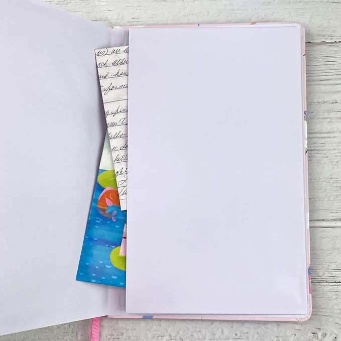RICCO BELLO Wide Ruled Hardcover Diary Journal School Notebook for Kids, Tweens - Bookmark, Band Closure, Storage Pocket, 5.7 x 8.4 Inches, 192 Pages, (Pink Unicorn)