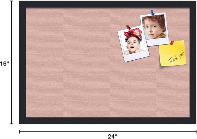 PinPix 24x16 Inch Cork Bulletin Board. This Decorative Framed Pin Board Comes with Pink Pastel Design and a Satin Black Frame. Ideal for Home Office Decor or Message Board (PinPix-1813)