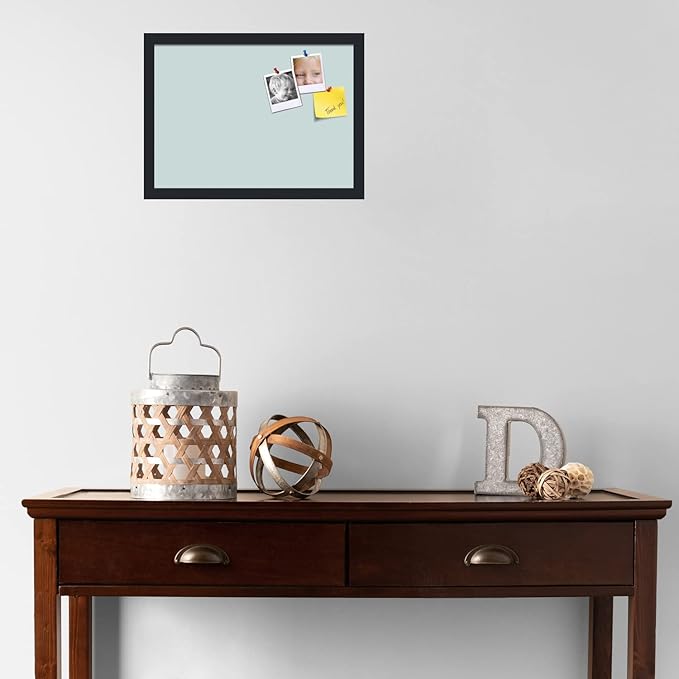 PinPix 18x13 Inch Cork Bulletin Board. This Decorative Framed Pin Board Comes with Soft Blue Design and a Satin Black Frame. Ideal for Home Office Decor or Message Board (PinPix-1814)