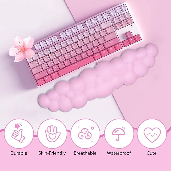 JIKIOU Upgrade Leather Cloud Keyboard Wrist Rest, Cloud Wrist Rest with Non-Slip PU Base, Comfortable Memory Foam Wrist Rest for Computer Laptop Mac Gaming Office and Pain Relief Christmas Wish Gift