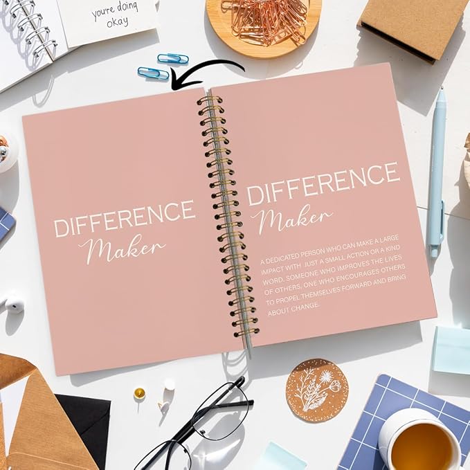 Difference Maker Gift, Difference Maker Definition Spiral Notebook Journal, Motivational Notebooks, Thank You Gifts for Women Men Teacher Coworkers, Hardcover Spiral Notebook 5.5x8.3(Pink)