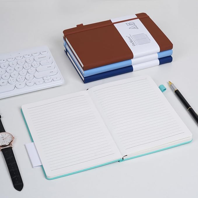Lined Notebook Journal for Women Men 200 Pages A5 Hardcover Leather with Pen Holder College Ruled Journals for Work Note Taking Travel School Sky Blue