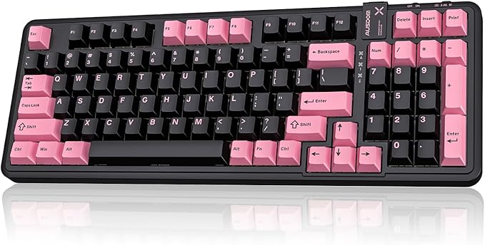AUSDOM 98Pro Silent Wireless Mechanical Keyboard, Tri-Mode BT/2.4G/USB-C Hot Swappable Custom Quiet Keyboard with Backlit, Gasket Structure, PBT Keycaps, Pre-lubed Tactile Switches(Black Pink 97keys)