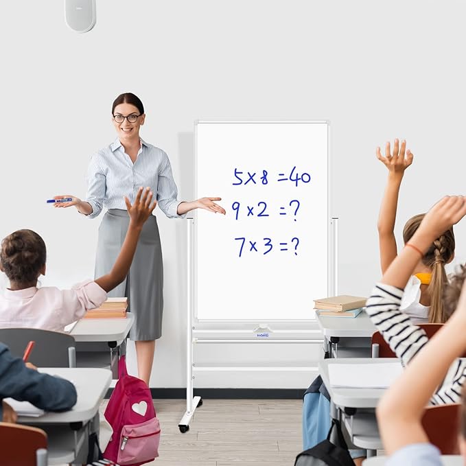H-Qprobd Magnetic Whiteboard Mobile Dry Erase Board with Stand 40"x28" Double Side Rolling Whiteboards on Wheels for Home, Office & School