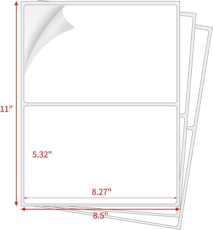 Coopaty Half Sheet Shipping Labels 8.5" x 5.5" Sticker Labels for Laser & Ink Jet Printers, 2 Per Page Self Adhesive Mailing Labels for Packages (20000 Labels)