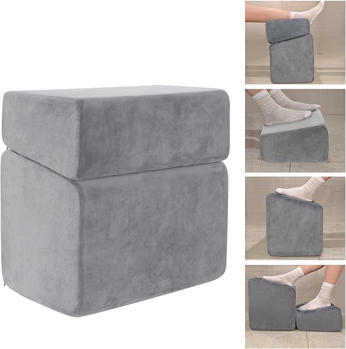 Adjustable Foot Rest for Under Desk at Work - 3 Height Ergonomic Footrest, 17x11 Inch Office Foot Stool, Soft Velvet Cushion, Non-Slip Base for Home & Office - 100% Memory Foam Filling
