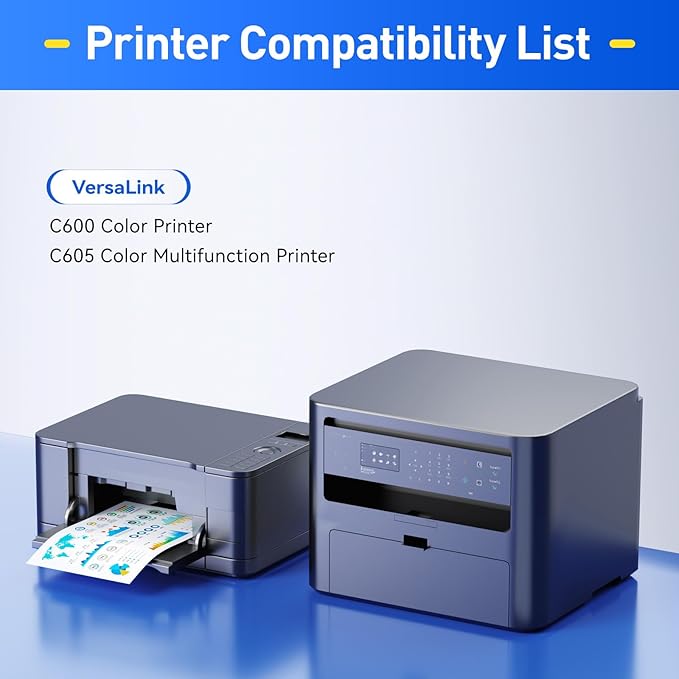 C600 C605 Toner Cartridges 4-Pack Compatible Replacement for VersaLink C600 C605 Color Multifunction Printer Copier Scanner 106R03919 106R03916 106R03917 106R03918 High-Yield Black Cyan Yellow Magenta