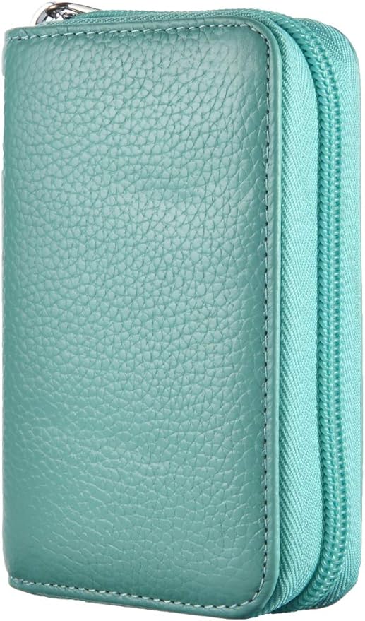 Easyoulife Genuine Leather Credit Card Holder Zipper Wallet With 26 Card Slots