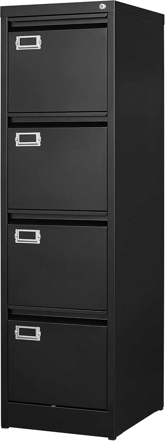 4 Drawer File Cabinet with Lock Metal Vertical File Cabinet Office Home Vertical File Cabinet for A4 Legal/Letter Size Narrow File Cabinet Locked,Assembly Required (Black, 4 Drawers- Vertical)