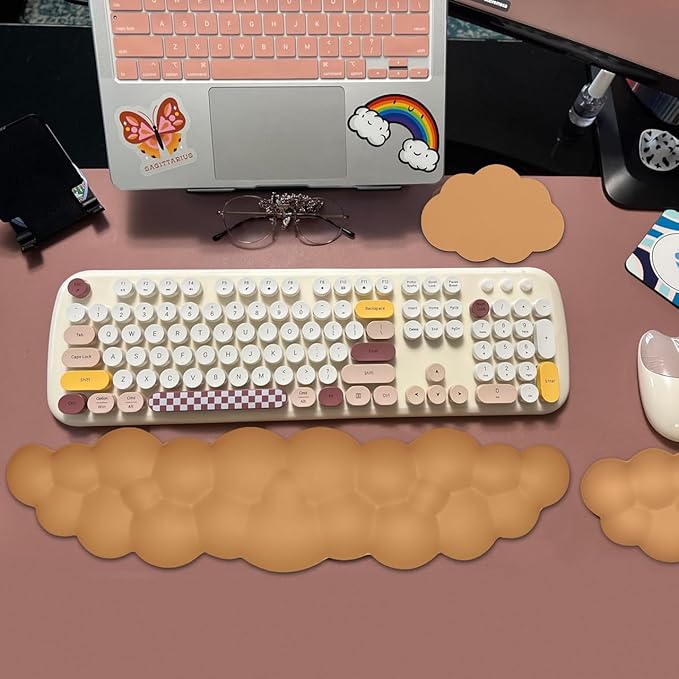 JIKIOU Upgrade Leather Cloud Keyboard Wrist Rest, Cloud Wrist Rest with Non-Slip PU Base, Comfortable Memory Foam Wrist Rest for Computer Laptop Mac Gaming Office and Pain Relief Christmas Wish Gift