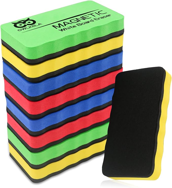 OWLKELA Dry Erase Erasers, Magnetic Whiteboard Erasers 8 Pack, Magnetic Dry Erasers for White Board, White Board Markers Dry Erase, Ideal for Classroom, Home, Office