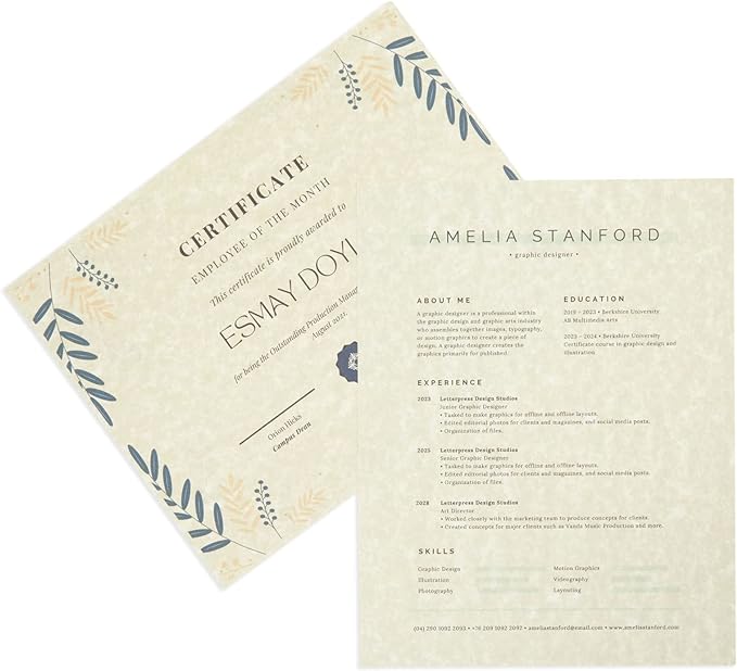 96 Sheets Parchment Paper for Certificates, Resumes, Diplomas, 90 GSM Textured Stationary, Printer-Friendly (Ivory, 8.5 x 11 In)
