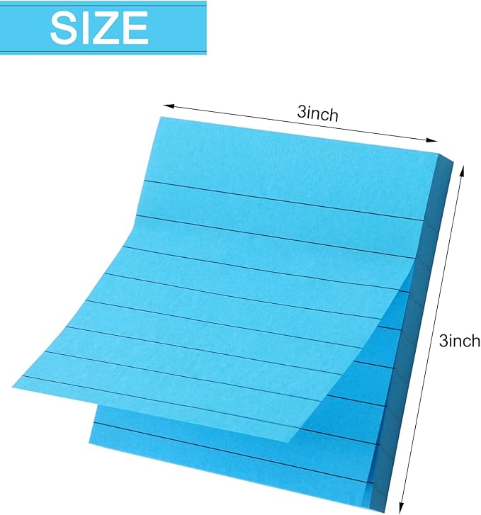 72 Pack 5760 Sheets Sticky Notes 3 x 3 Inches Bright Stick Note Pads Adhesive Self Stick Notepad Memo Pads for Office Home School Blank Book Supplies 80 Sheets/Pad (Lined)