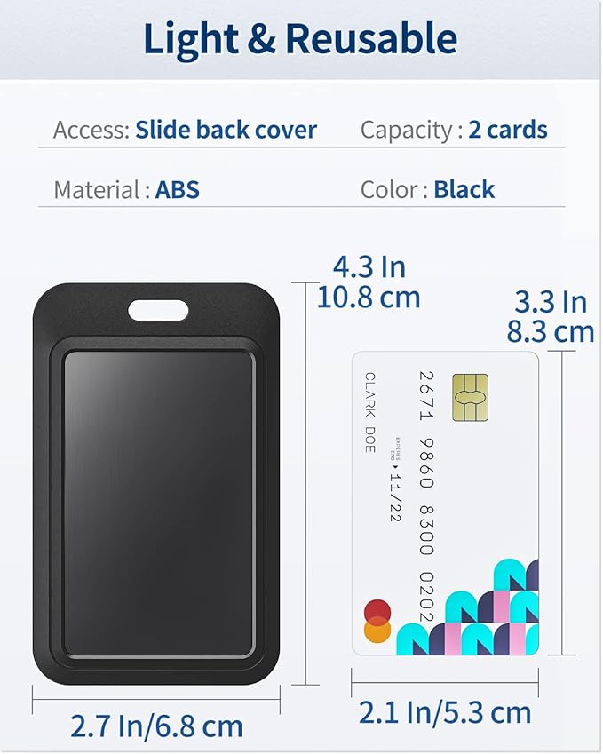Uniclife 6 Pack Sliding ID Badge Holder Hard Black Vertical Plastic Card Case Protector Pouch with Clear Window for Office School ID Credit Cards Proximity Key Cards Driver’s Licenses and Passes