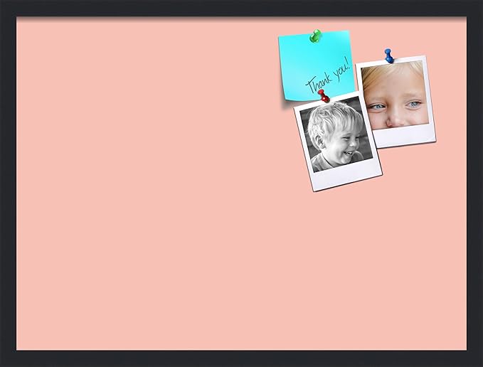 PinPix 27x20 Inch Cork Bulletin Board. This Decorative Framed Pin Board Comes with Pink Pastel Design and a Satin Black Frame. Ideal for Home Office Decor or Message Board (PinPix-1813)