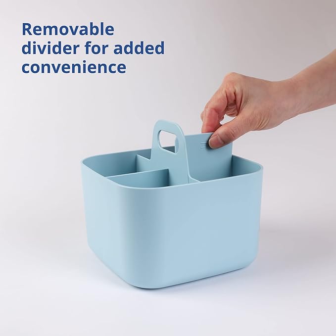 BLUE GINKGO Stackable Organizer Caddy – Korean-Made Portable Tote for Bathroom, Office, Crafts, or School Supplies (Square, Blue)