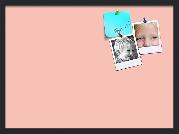PinPix 30x22 Inch Cork Bulletin Board. This Decorative Framed Pin Board Comes with Pink Pastel Design and a Satin Black Frame. Ideal for Home Office Decor or Message Board (PinPix-1813)