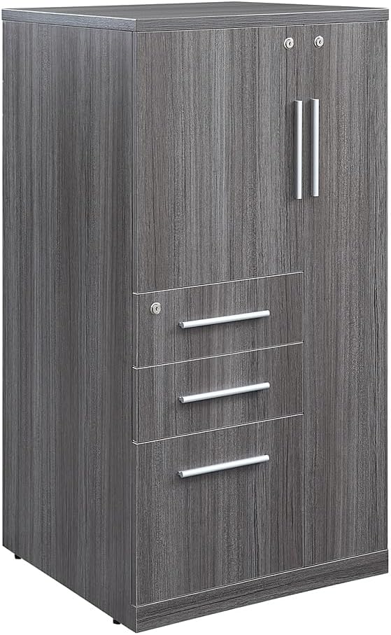 NBF at Work Wardrobe Office Storage Cabinet - Espresso Laminate Storage Cabinet with Lockable Door -Display Cabinet with 3 Lockable Drawers (48" H x 24" W x 24" D, Brown)