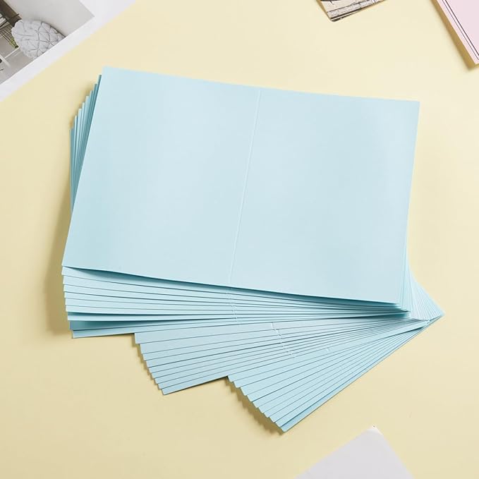 50 Pack Blank Cards Folded Cardstock Thank You Blank Greeting Cards for Invitations, Wedding, Greeting Cards, All Occasion DIY (Light Blue, 5x7)