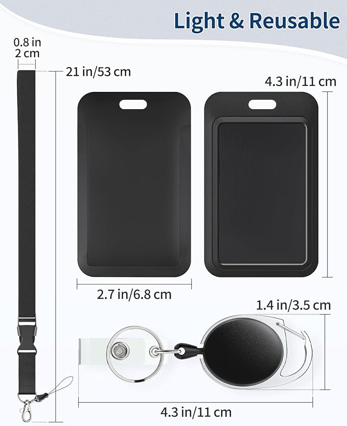 Uniclife Sliding Badge Holder Vertical Plastic Case with Retractable Badge Reel Carabiner and Detachable Lanyard Strap Hard Card Protector for ID Credit Proximity Key Card Driver’s License and Pass