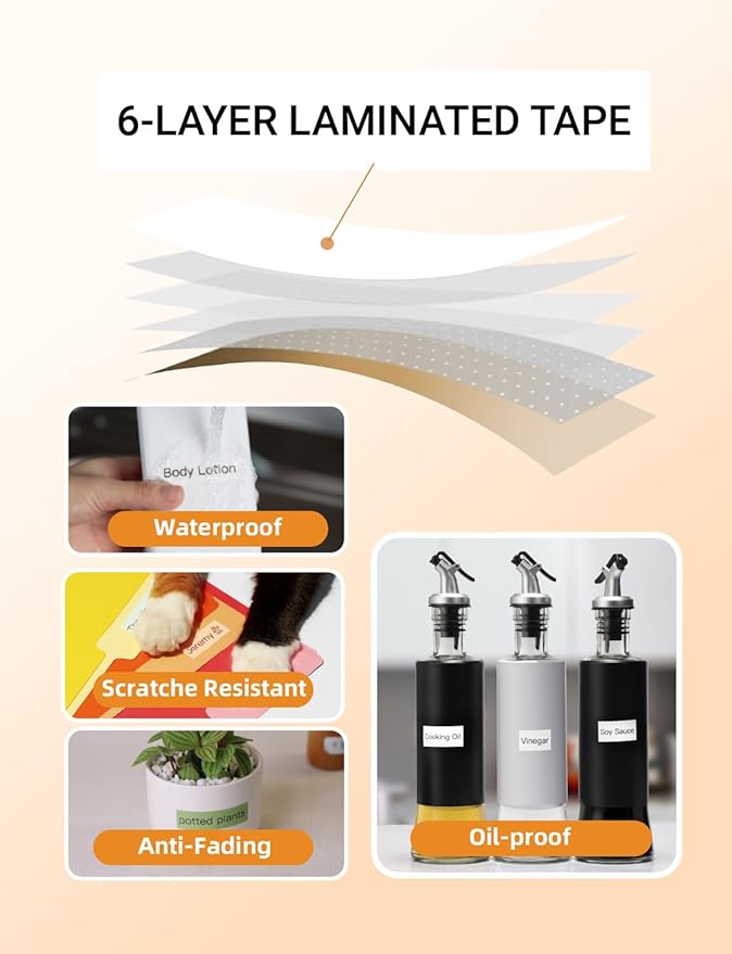 MakeID L1 E1 Q1 Label Maker Tape Refills, 5-Roll 16mm x 4m (0.63" x 13') Continuous Consumables Thermal Laminated Office Labeling Tape Replacement