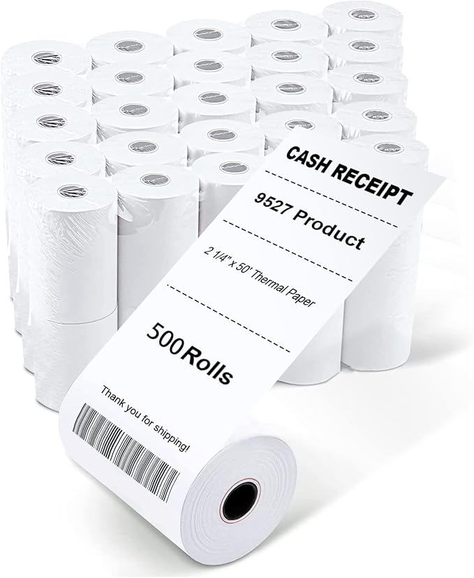 9527 Product 2 1/4'' x 50' Thermal Receipt Paper, Paper Cash Register Roll POS thermal Paper, 500 Rolls Total