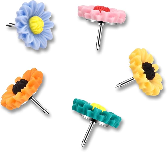 40Pcs Push Pins, Thumb Tacks for Bulletin Board, Flower Decorative Pins and Tacks, Cork Board Thumbtacks, Cute Thumbtack for Office Decorative