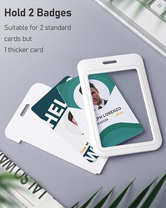 Uniclife 3 Pack Sliding ID Badge Holder Vertical Hard Plastic Case with Clear Window White Card Protector Pouch for Office School ID Credit Cards Proximity Key Cards Driver’s Licenses and Passes