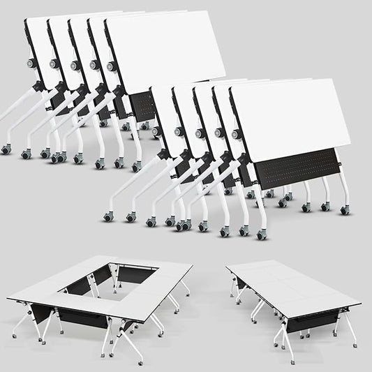 Conference Table, Folding Conference Room Tables, Mobile Training Tables with Silent Wheels, Large Rectangular Modular Seminar Table Office Computer Desks for Classroom White (10Pack L70.9in)