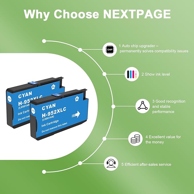 952XL Cyan Ink Cartridges with Upgrade Device Replacement for HP 952 XL Combo Pack for HP Officejet Pro 7740 8720 8710 8210 8715 8740 8702 8730 8725 Printers (952XL Cyan High-Yield 2 Packs)