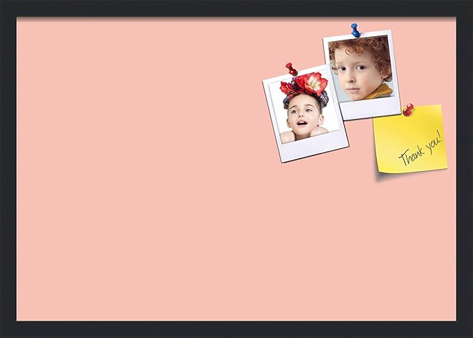 PinPix 26x18 Inch Cork Bulletin Board. This Decorative Framed Pin Board Comes with Pink Pastel Design and a Satin Black Frame. Ideal for Home Office Decor or Message Board (PinPix-1813)