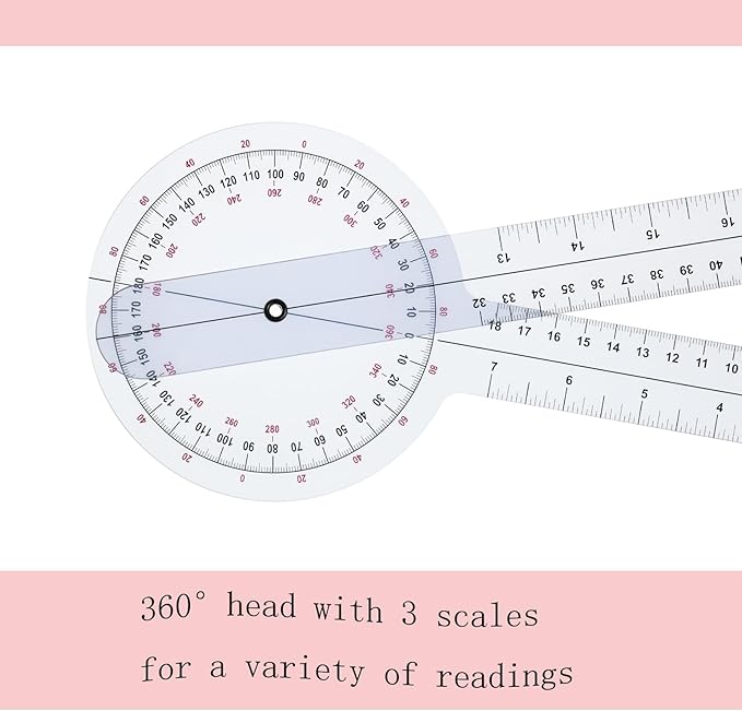 Goniometer 12 inch 360° Clear Protractor Physical Therapy, for Medical Range of Motion Measurement Angle Ruler and Protractors Bulk for Classroom