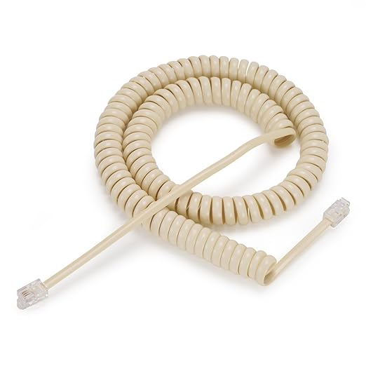Uvital 10FT Phone Cords for Landline, 1 Pack Phone Line Cord with R9 4P4C Plug, Cream 1.2FT Coiled Length Telephone Handset Cord, Telephone Chord Cable for Office or Home
