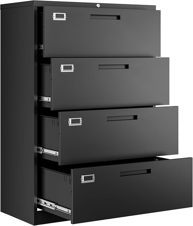 Letaya File Cabinets,4 Drawer Metal Lateral Filing Organization Storage Cabinets with Lock,Home Office for Hanging Files Letter/Legal/F4/A4 Size (Require Assembly)