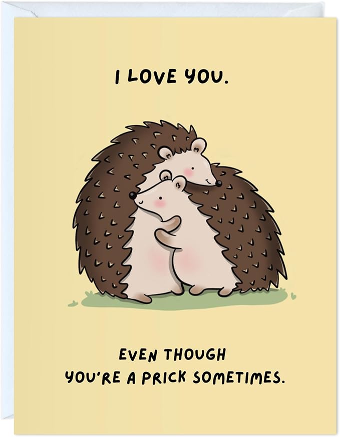 ALY LOU Cute Anniversary Card, Birthday Card for Her Him/Girlfriend Wife/Husband Boyfriend, Friendship Thank You Kawaii Greeting Card (I love you. Even though you’re a prick sometimes.)