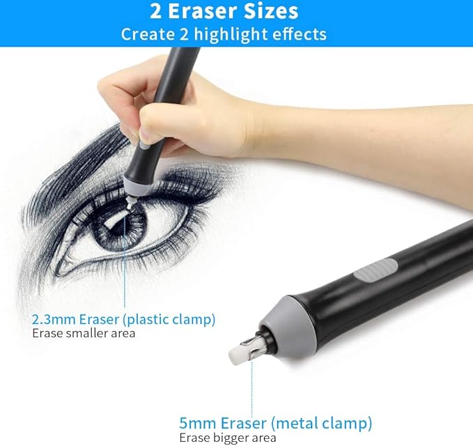 Battery Operated Pencil Eraser for Sketching Pencils/Drafting/Drawing/Graphite Pencils, Couture Creations Creative Detailer Tool, AFMAT Electric Eraser Kit for Artists, 140 Refills