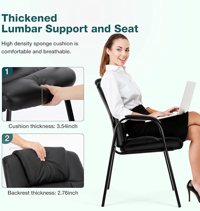 OLIXIS Waiting Room Chairs Set of 6, Leather Office Desk Reception Guest Stationary Side Chair with Padded Arms for Home Conference Lobby Area Meeting Church Medical Clinic Elderly Student