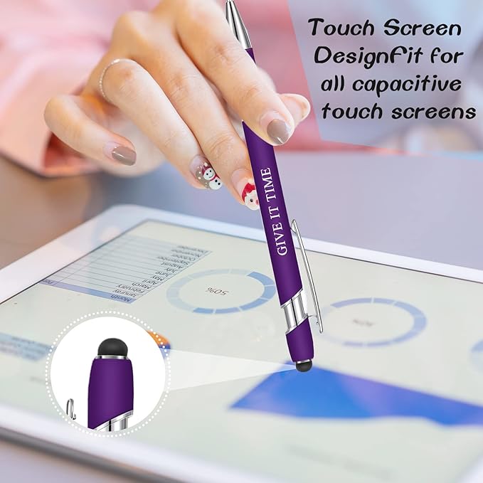 Zonon 12 Pieces Inspirational Pens Bulk Easter Basket Stuffers Motivational Quotes Ballpoint Pens with Stylus Tip Inspirational Gifts for School Office Teachers(Pink Purple Colors,Boss Lady)