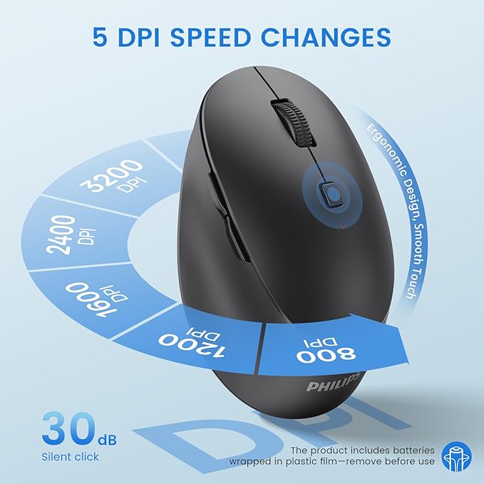 PHILIPS Bluetooth Keyboard and Mouse Combo - Bluetooth 2.4Ghz Wireless Keyboard and Mouse,Ergonomic Design with Palm Rest,3-Device Connectivity, 5 DPI Mouse, Long Battery for Office & Home -Black
