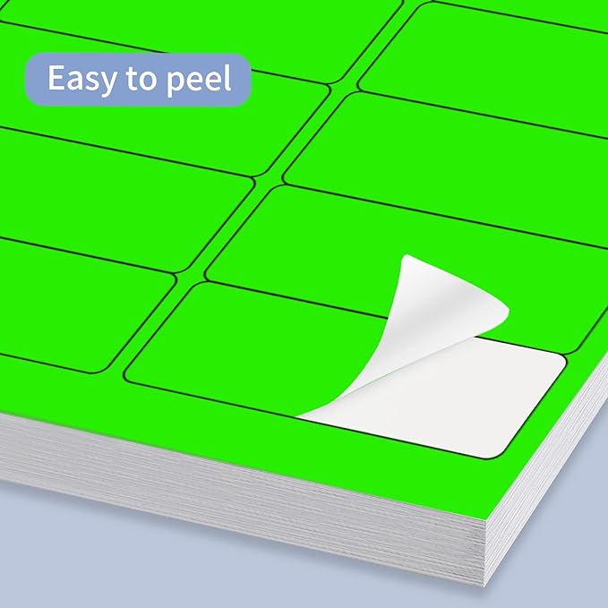 STARLIBOO 1" x 2-5/8" Address Labels- Neon Color Fluorescent Stickers for Laser/Inkjet Printer mailing Labels 8.5"×11"- Fluorescent Green