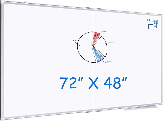 Large Whiteboard for Wall 72"X48", White Board Dry Erase 6' x 4' Magnetic Whiteboard Foldable Wall-Mounted Aluminum Frame Marker Board with a Long Pen Tray for School, Classroom, Office & Home