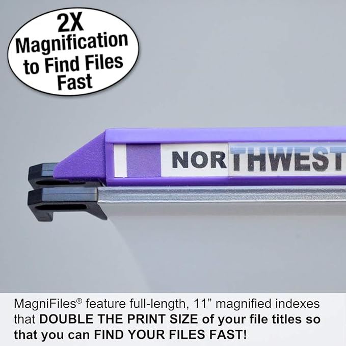 Ultimate Office MagniFile Hanging File Folders V- Bottom Letter Size with 11 inch Magnified Indexes That Double The Size of Your File Titles to Find Files Fast. (Set of 10 Frost)