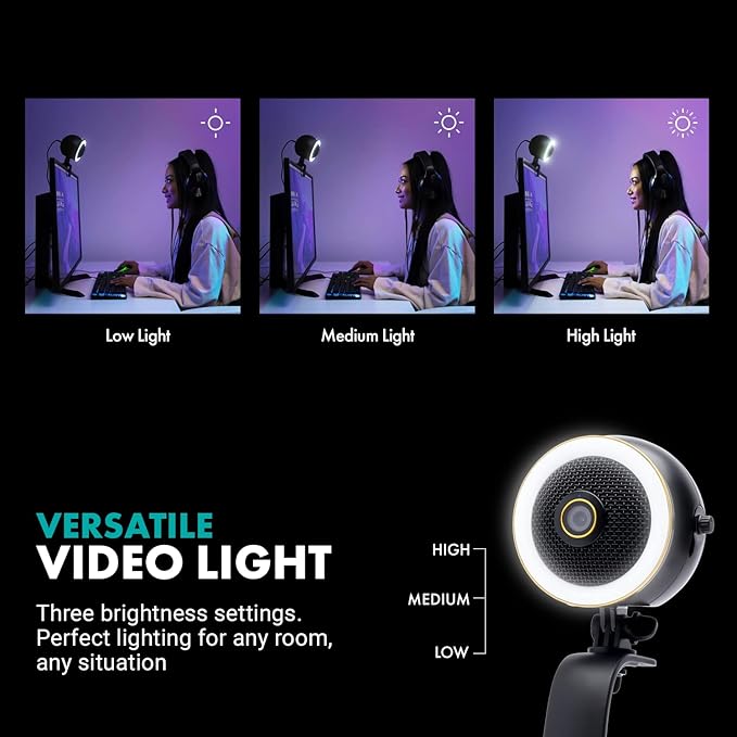 Movo WebMic HD Pro All-in-One Webcam with Microphone and Ring Light- 1080p HD Camera, Pro Cardioid Condenser Microphone, LED Ring Light -HD Webcam for Streaming, Video Conferencing, Recording, Gaming