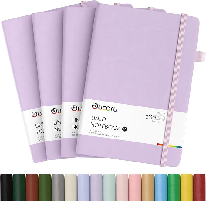 Lined Journal Notebook, 4 Pack, 180 Pages, A5 Journals for Writing, 100 GSM Thick Paper, Small Notebooks Daily Journal for Women Men Work, Business, School, Travel Supplies