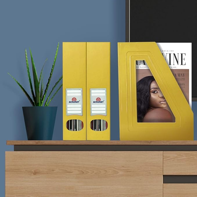 Acrimet Magazine File Holder, Durable Rack, Space-Saving Organizer (Plastic) (Yellow Color) (2 pack)